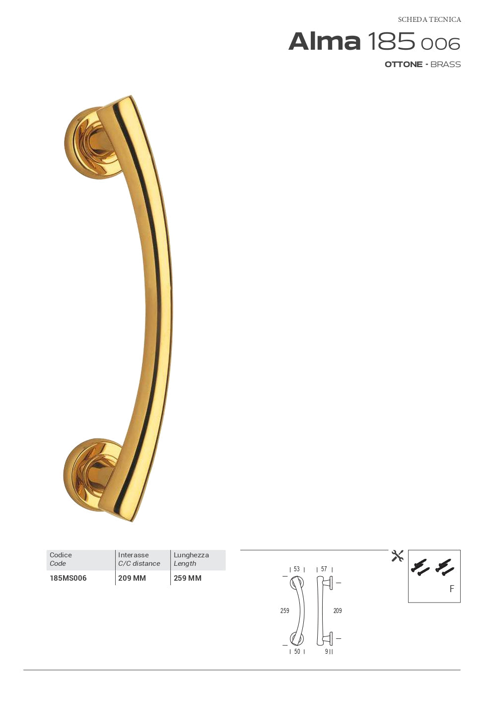 MANIGLIONE ALMA IN OTTONE BRONZO GRAFFIATO CODICE 185MS006XX08XXA