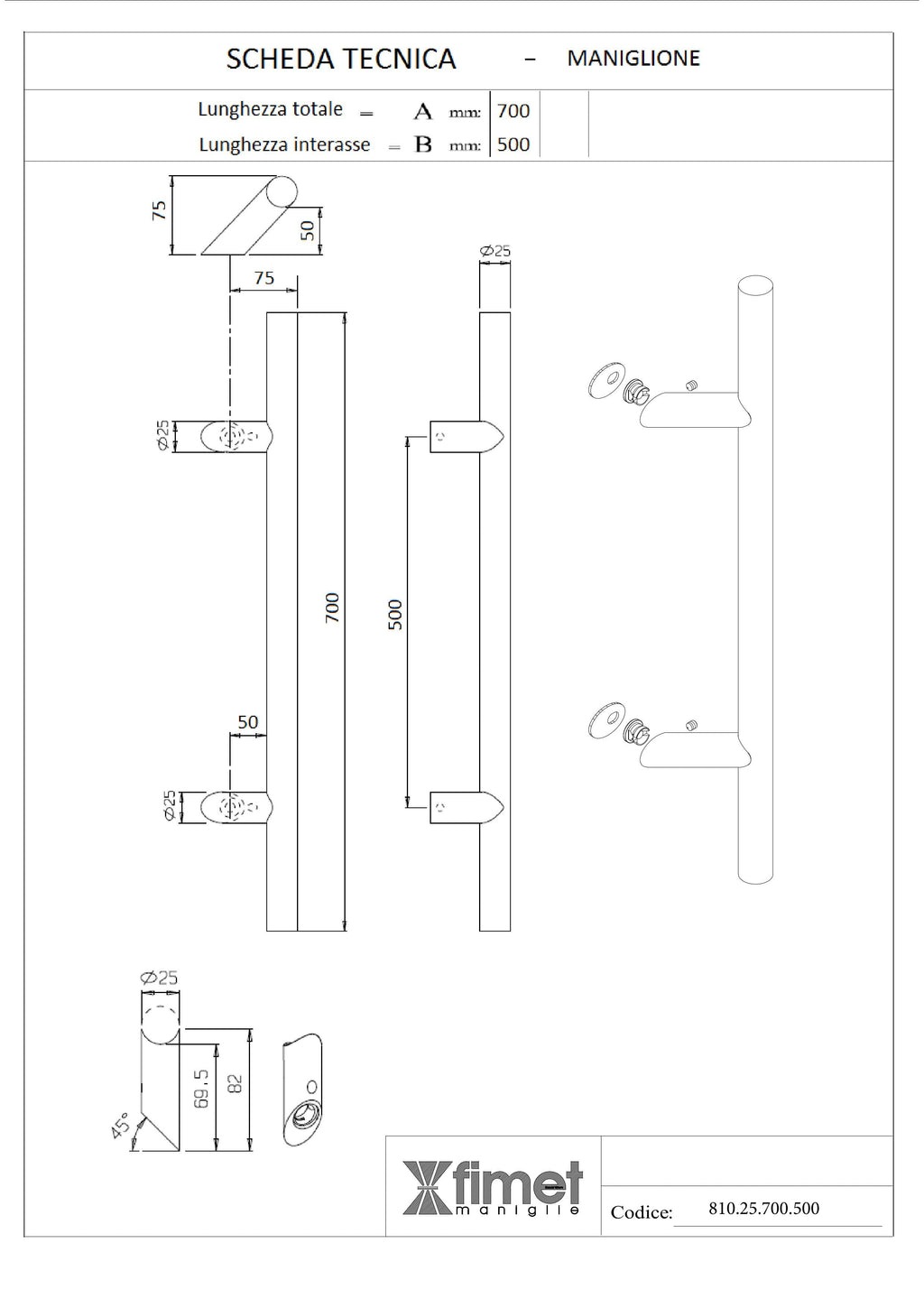 MANIGLIONE ARIZONA IN  ACCIAIO INOX SATINATO  CODICE 810F60IN