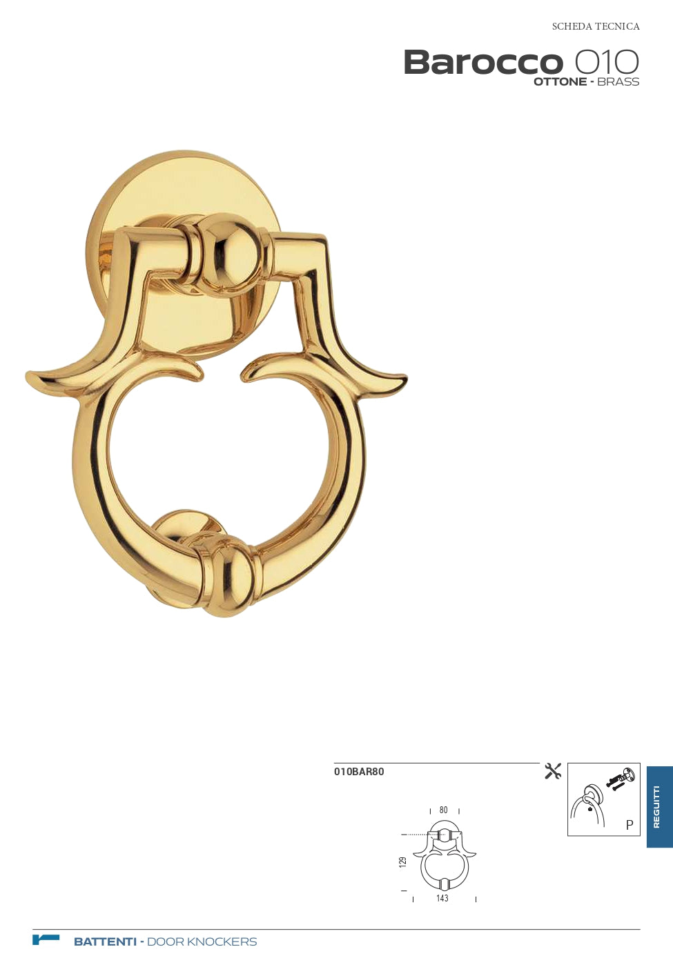 BATTENTE BAROCCO IN OTTONE BRONZO GRAFFIATO CODICE 10BAR80XX08XXA