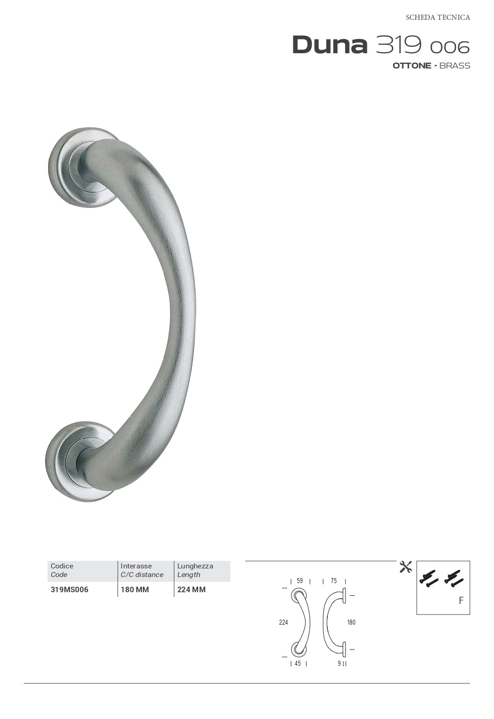 MANIIGLIONE DUNA IN  ACCIAIO INOX CON TRATTAMENTO PVD CODICE 319MS006XXX98XXA