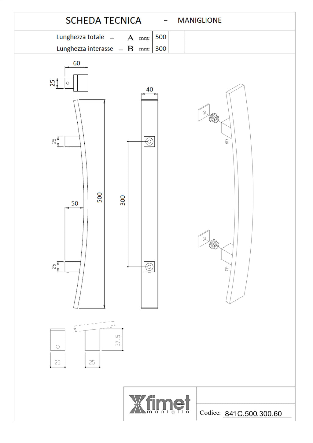 MANIGLIONE FLORIDA IN ACCIAIO INOX SATINATO CODICE 841CF60
