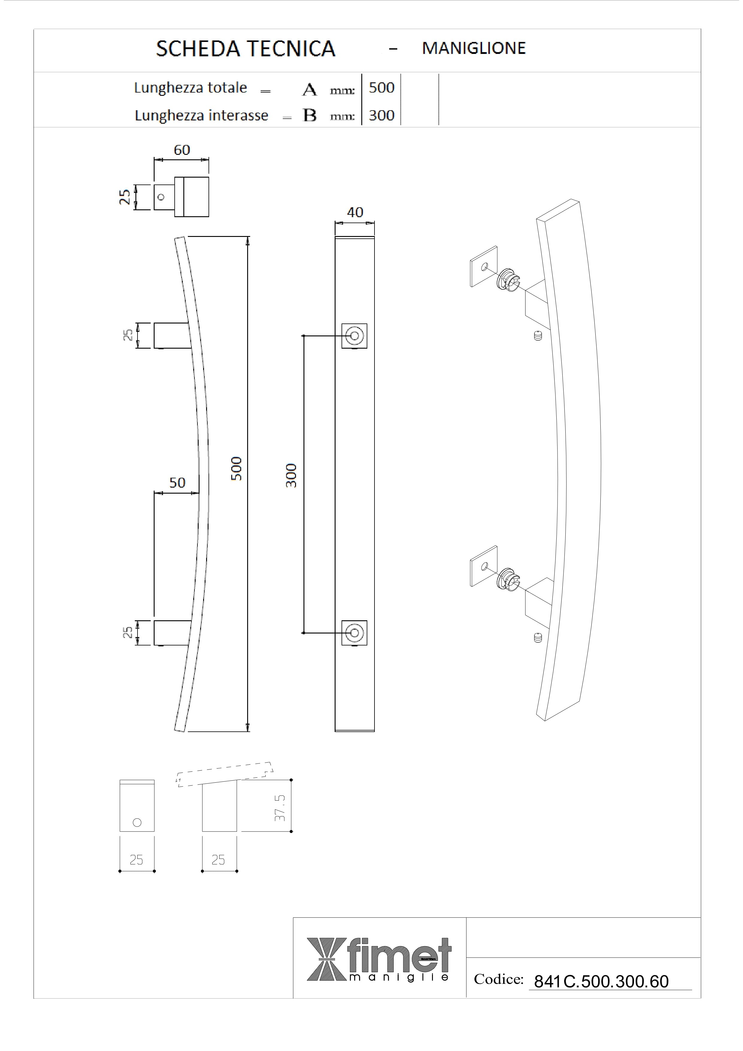 MANIGLIONE FLORIDA IN ACCIAIO INOX SATINATO CODICE 841CF60