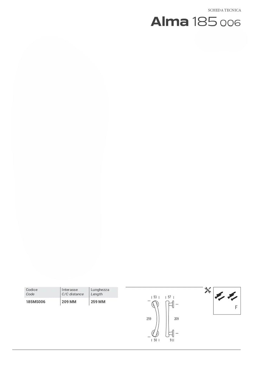 MANIGLIONE ALMA IN OTTONE CON TRATTAMENTO PVD INOX SATINATO CODICE 185MS006XX98XXA
