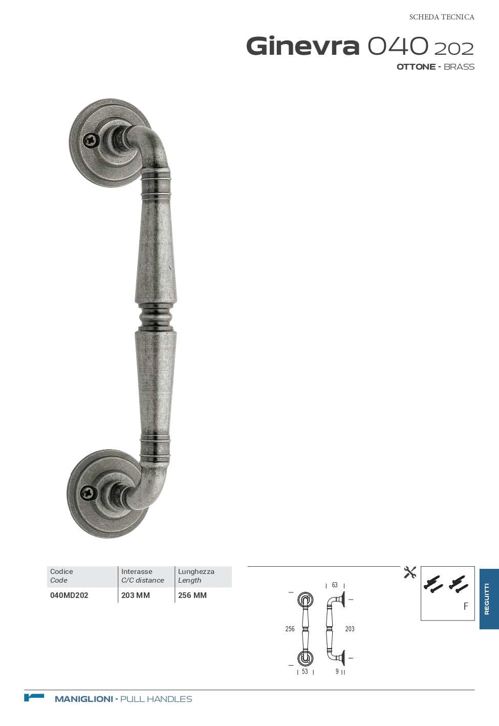 MANIGLIONE GINEVRA IN OTTONE LUCIDO VERNICIATO CODICE  4OMD2O2XXO2