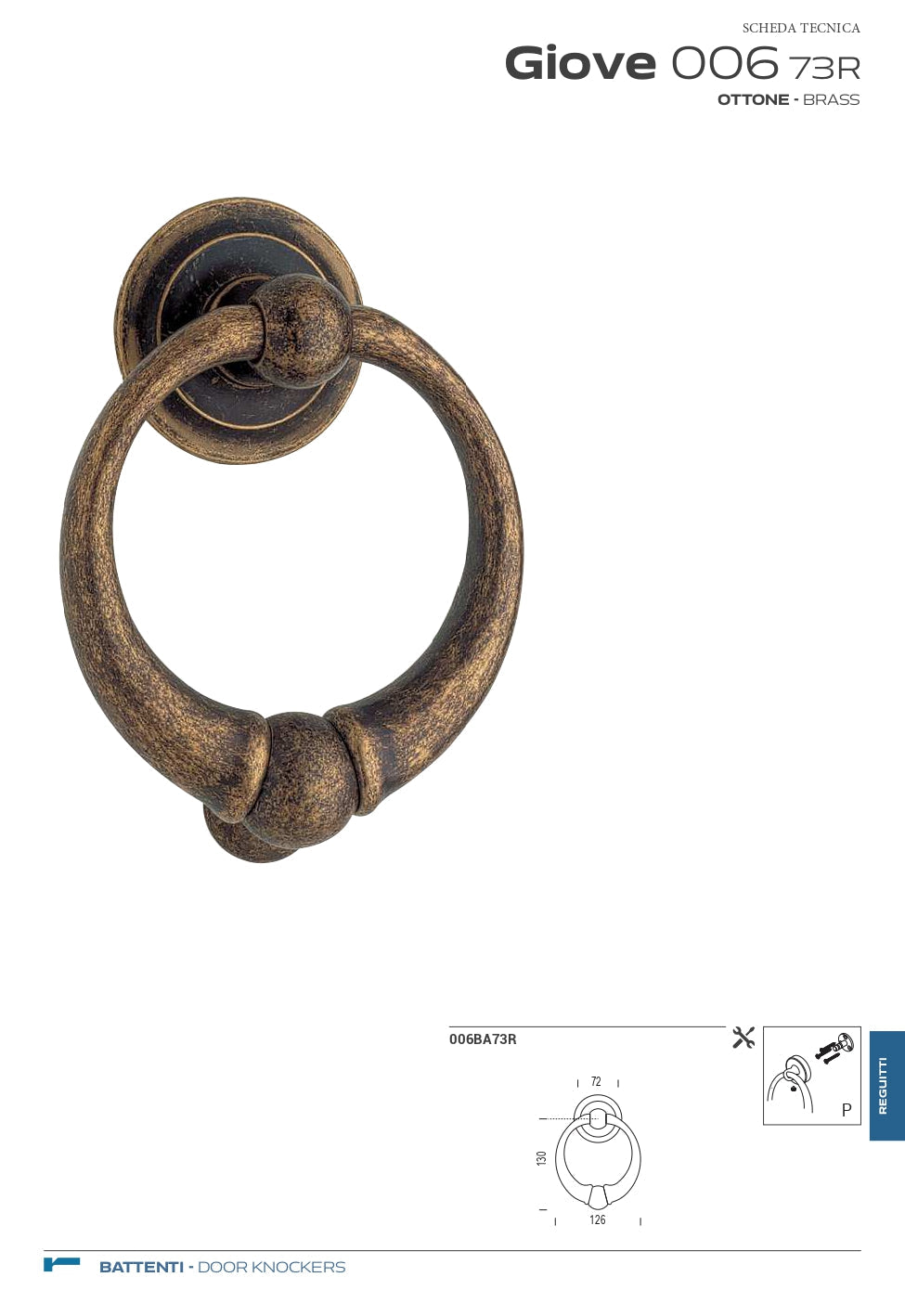 BATTENTE GIOVE IN OTTONE ANTICHIZZATO CODICE  6BA73RXXBQXXA